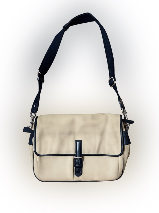 Coach Handbags - Vintage Coach 7435 Khaki Nylon Messenger Crossbody Bag Black Leather Trim Y2K